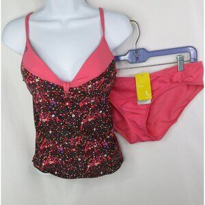 Lole Tankini Swimsuit XL Pink Brown Underwire Cups 2 Piece Argentina Floral Dot